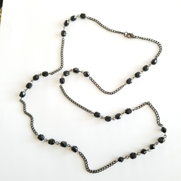 Necklace black beads and chain - Picture 2 of 7
